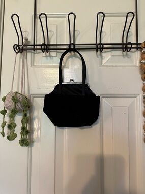 Black Velvet Handbag with Top Handles